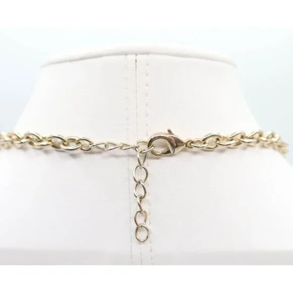 ANN TAYLOR Retro MCM Atomic Style Gold Tone Resin Cabochon Necklace Funky Mod - Picture 7 of 10